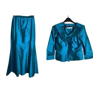 Marisa Baratelli Blue Silk Formal Jacket and Skirt Set Sz 6